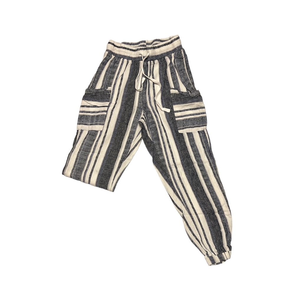Stripped Linen-Type Lounge Pants